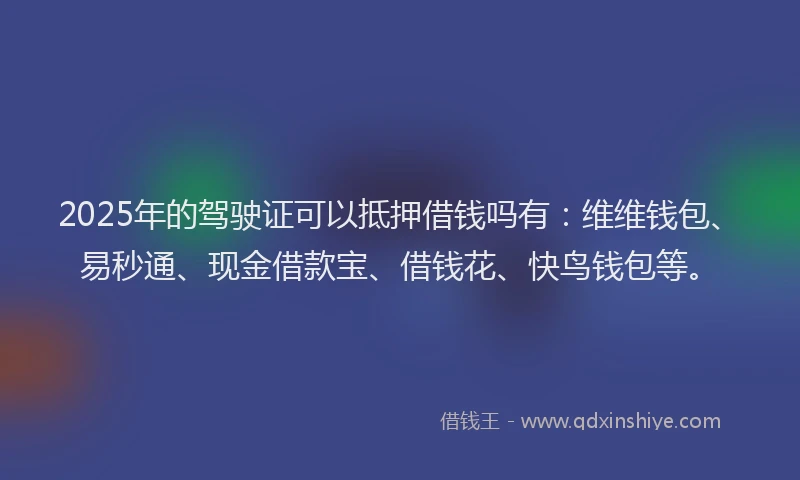 2025年的驾驶证可以抵押借钱吗有：维维钱包、易秒通、现金借款宝、借钱花、快鸟钱包等。