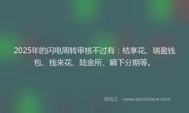 2025年的闪电周转审核不过有：桔享花、瑞盈钱包、钱来花、陆金所、瞬下分期等。