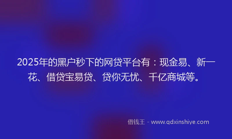 2025年的黑户秒下的网贷平台有：现金易、新一花、借贷宝易贷、贷你无忧、千亿商城等。