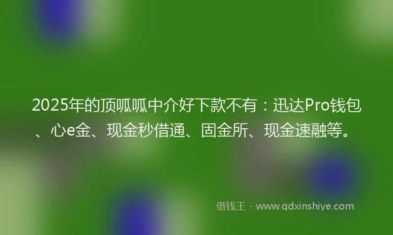 2025年的顶呱呱中介好下款不有：迅达Pro钱包、心e金、现金秒借通、固金所、现金速融等。