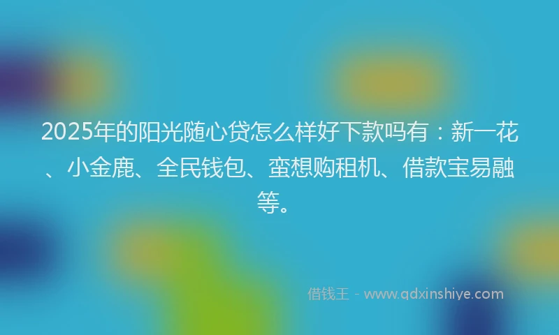 2025年的阳光随心贷怎么样好下款吗有：新一花、小金鹿、全民钱包、蛮想购租机、借款宝易融等。