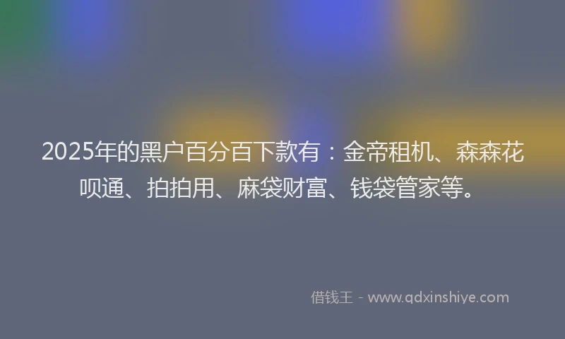 2025年的黑户百分百下款有：金帝租机、森森花呗通、拍拍用、麻袋财富、钱袋管家等。