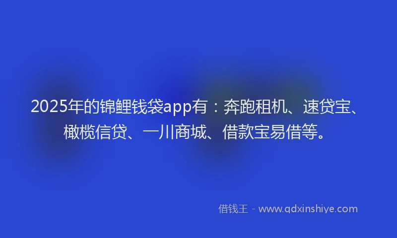 2025年的锦鲤钱袋app有：奔跑租机、速贷宝、橄榄信贷、一川商城、借款宝易借等。