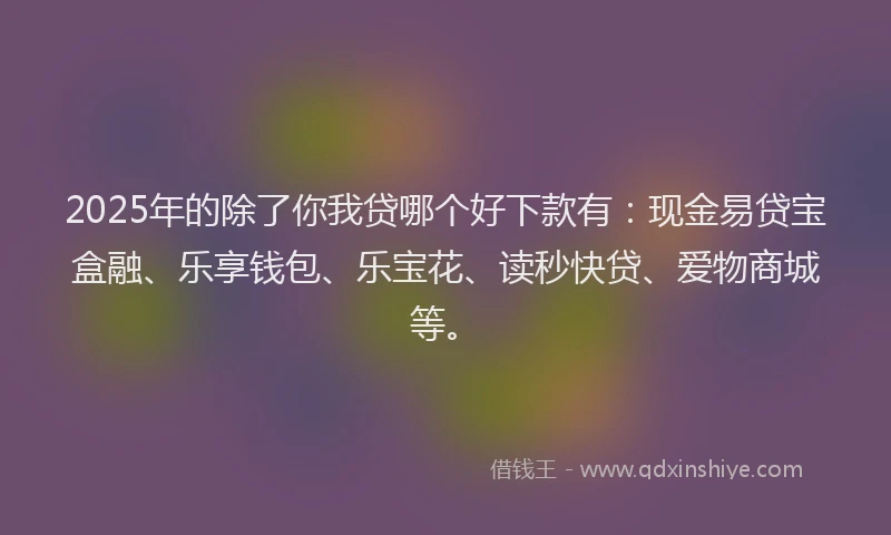 2025年的除了你我贷哪个好下款有：现金易贷宝盒融、乐享钱包、乐宝花、读秒快贷、爱物商城等。