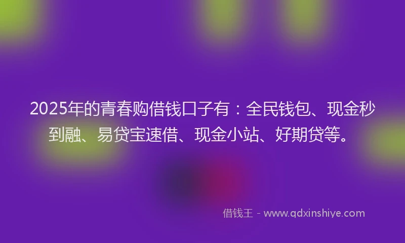 2025年的青春购借钱口子有：全民钱包、现金秒到融、易贷宝速借、现金小站、好期贷等。