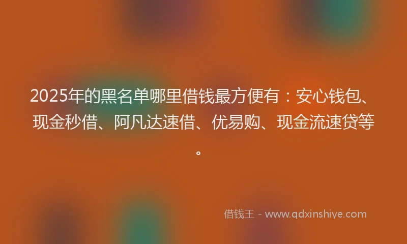 2025年的黑名单哪里借钱最方便有：安心钱包、现金秒借、阿凡达速借、优易购、现金流速贷等。