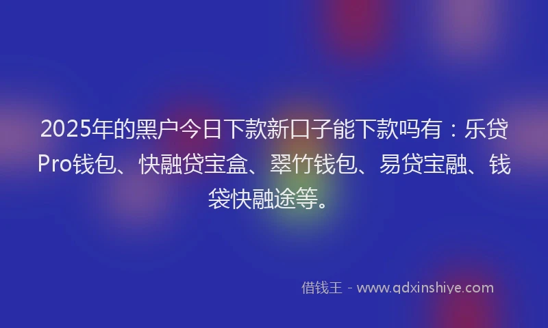 2025年的黑户今日下款新口子能下款吗有：乐贷Pro钱包、快融贷宝盒、翠竹钱包、易贷宝融、钱袋快融途等。