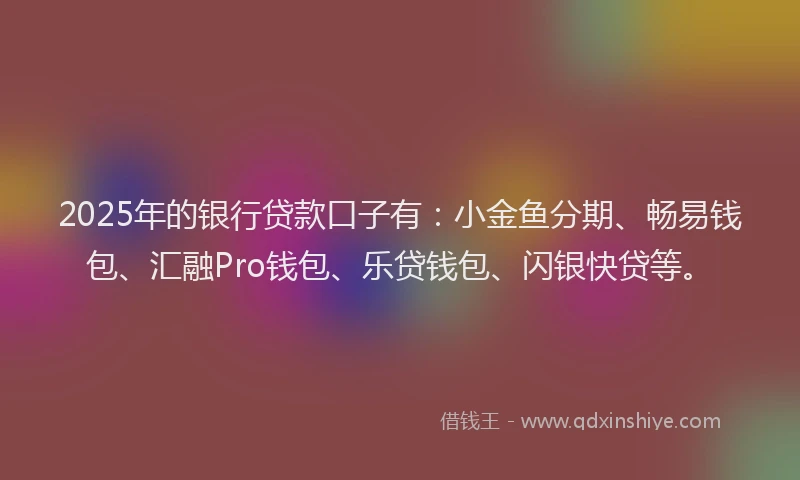 2025年的银行贷款口子有：小金鱼分期、畅易钱包、汇融Pro钱包、乐贷钱包、闪银快贷等。