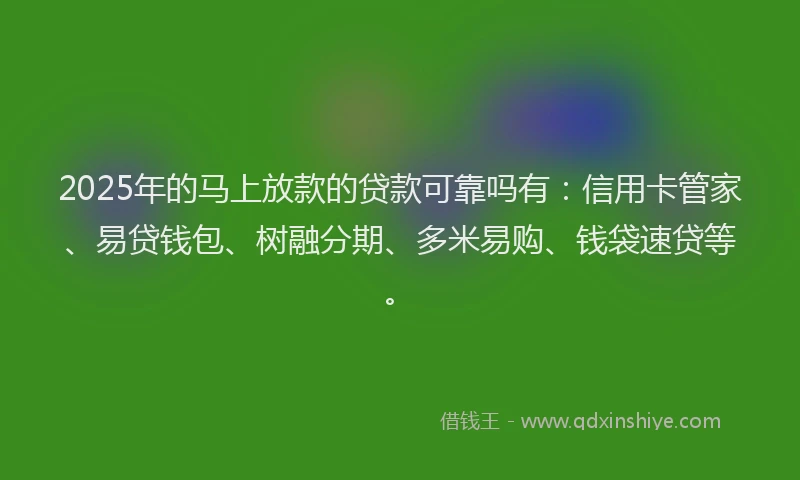 2025年的马上放款的贷款可靠吗有：信用卡管家、易贷钱包、树融分期、多米易购、钱袋速贷等。