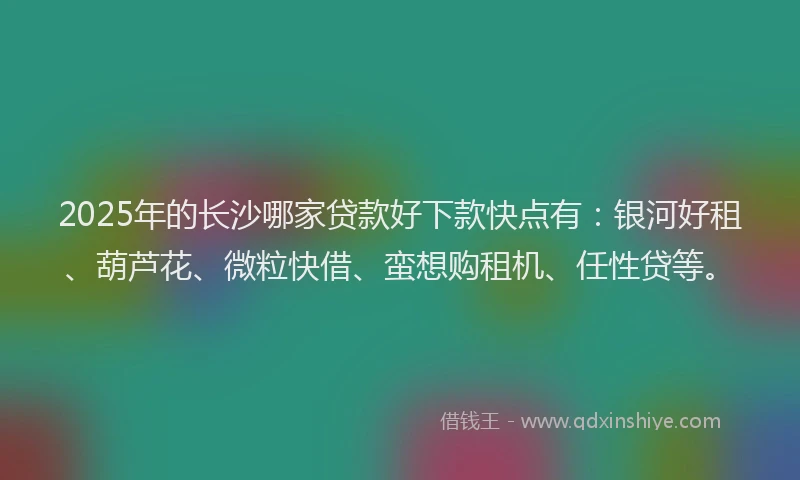 2025年的长沙哪家贷款好下款快点有：银河好租、葫芦花、微粒快借、蛮想购租机、任性贷等。