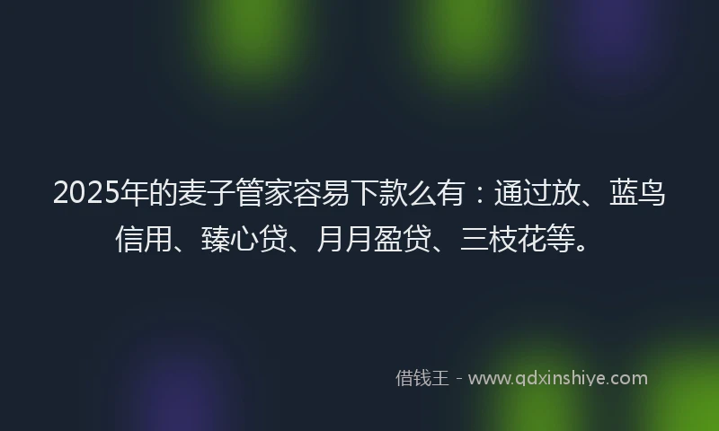 2025年的麦子管家容易下款么有：通过放、蓝鸟信用、臻心贷、月月盈贷、三枝花等。