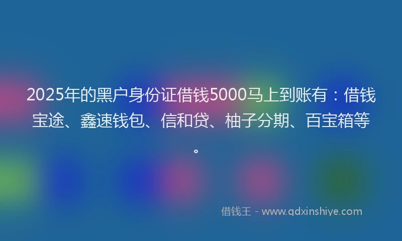 2025年的黑户身份证借钱5000马上到账有：借钱宝途、鑫速钱包、信和贷、柚子分期、百宝箱等。