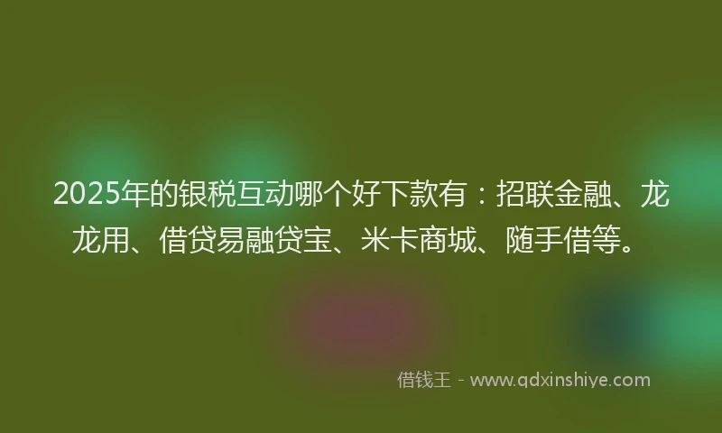 2025年的银税互动哪个好下款有：招联金融、龙龙用、借贷易融贷宝、米卡商城、随手借等。