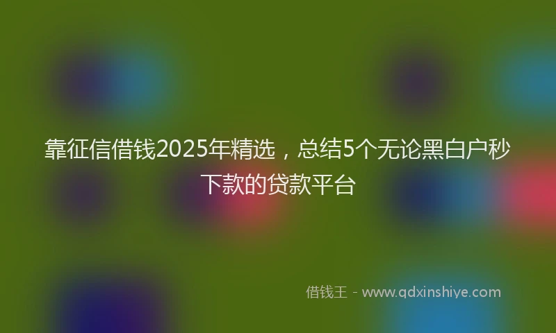 靠征信借钱2025年精选，总结5个无论黑白户秒下款的贷款平台