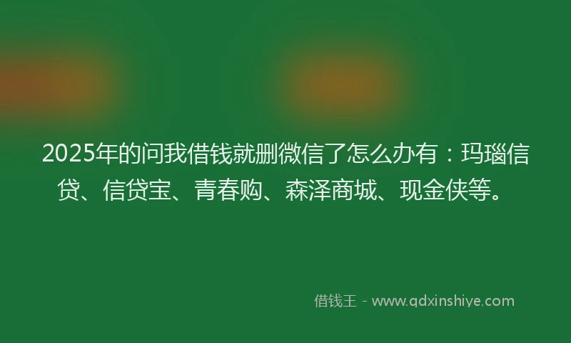 2025年的问我借钱就删微信了怎么办有：玛瑙信贷、信贷宝、青春购、森泽商城、现金侠等。