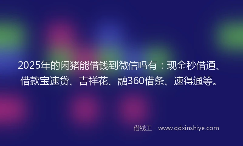2025年的闲猪能借钱到微信吗有：现金秒借通、借款宝速贷、吉祥花、融360借条、速得通等。