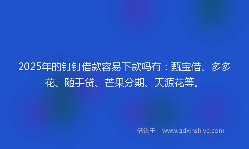 2025年的钉钉借款容易下款吗有：甄宝借、多多花、随手贷、芒果分期、天源花等。
