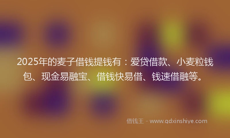 2025年的麦子借钱提钱有：爱贷借款、小麦粒钱包、现金易融宝、借钱快易借、钱速借融等。