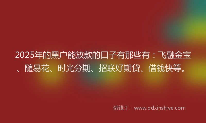 2025年的黑户能放款的口子有那些有：飞融金宝、随易花、时光分期、招联好期贷、借钱快等。