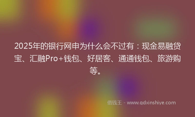 2025年的银行网申为什么会不过有：现金易融贷宝、汇融Pro+钱包、好居客、通通钱包、旅游购等。