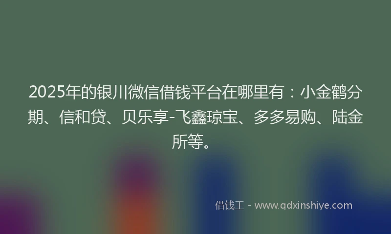 2025年的银川微信借钱平台在哪里有：小金鹤分期、信和贷、贝乐享-飞鑫琼宝、多多易购、陆金所等。