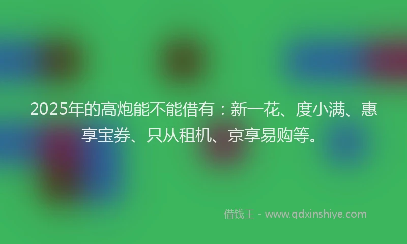 2025年的高炮能不能借有：新一花、度小满、惠享宝券、只从租机、京享易购等。