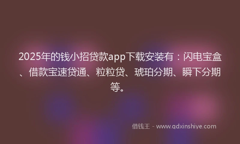 2025年的钱小招贷款app下载安装有：闪电宝盒、借款宝速贷通、粒粒贷、琥珀分期、瞬下分期等。