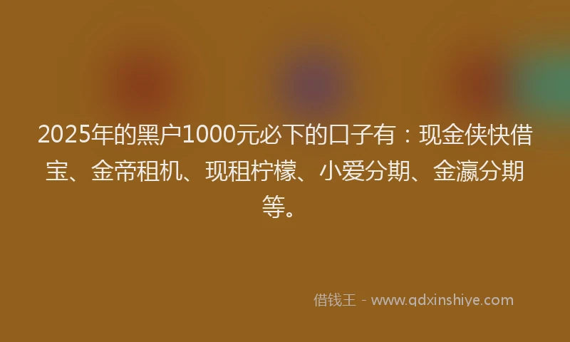 2025年的黑户1000元必下的口子有：现金侠快借宝、金帝租机、现租柠檬、小爱分期、金瀛分期等。