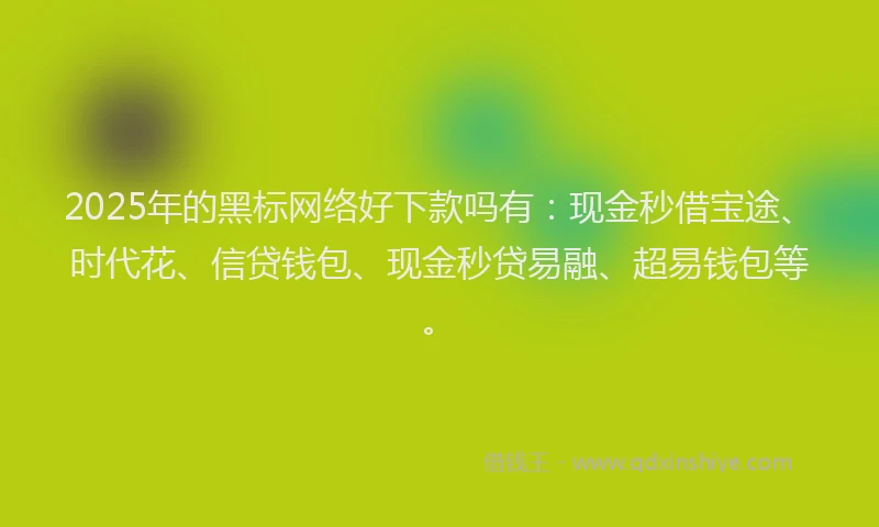 2025年的黑标网络好下款吗有：现金秒借宝途、时代花、信贷钱包、现金秒贷易融、超易钱包等。