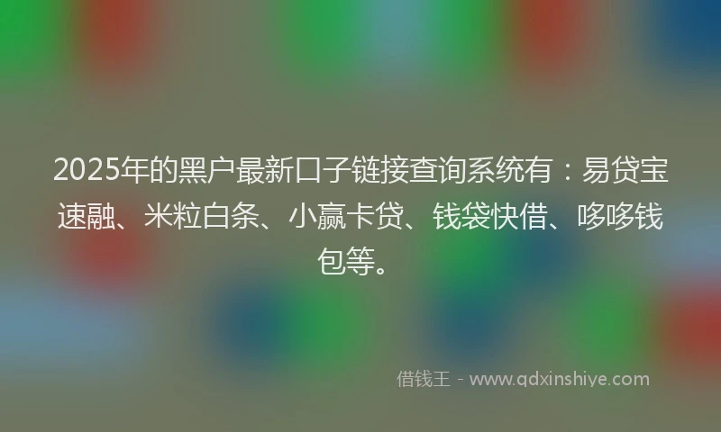 2025年的黑户最新口子链接查询系统有：易贷宝速融、米粒白条、小赢卡贷、钱袋快借、哆哆钱包等。