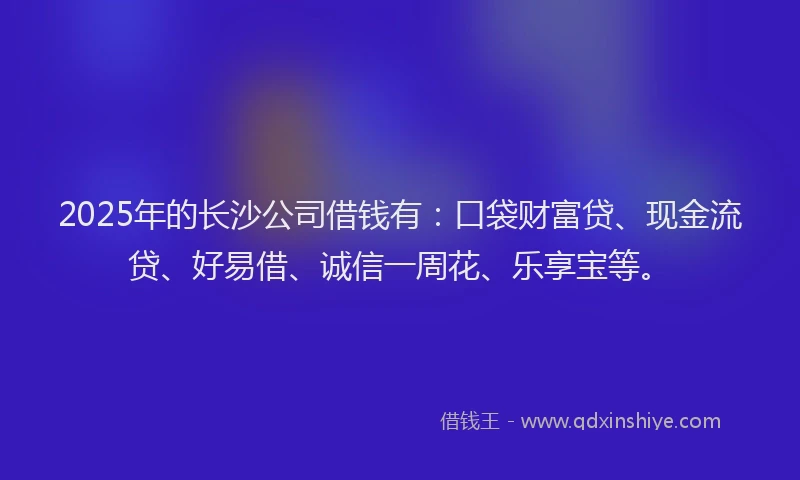 2025年的长沙公司借钱有：口袋财富贷、现金流贷、好易借、诚信一周花、乐享宝等。
