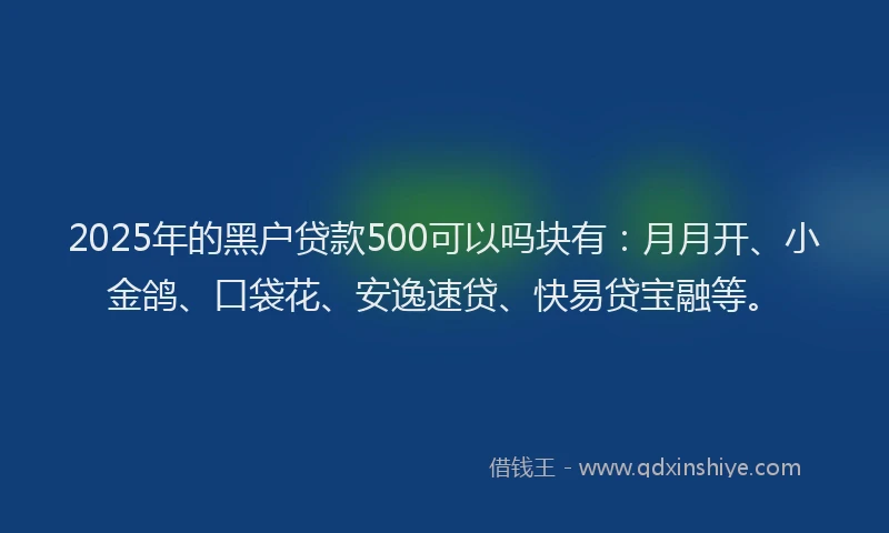 2025年的黑户贷款500可以吗块有：月月开、小金鸽、口袋花、安逸速贷、快易贷宝融等。