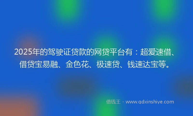 2025年的驾驶证贷款的网贷平台有：超爱速借、借贷宝易融、金色花、极速贷、钱速达宝等。