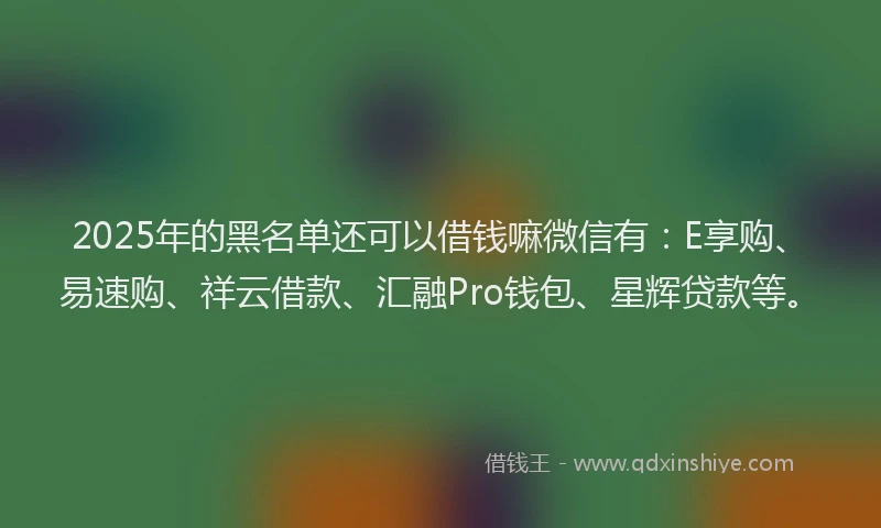 2025年的黑名单还可以借钱嘛微信有：E享购、易速购、祥云借款、汇融Pro钱包、星辉贷款等。