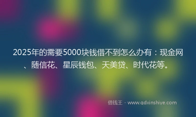 2025年的需要5000块钱借不到怎么办有：现金网、随信花、星辰钱包、天美贷、时代花等。