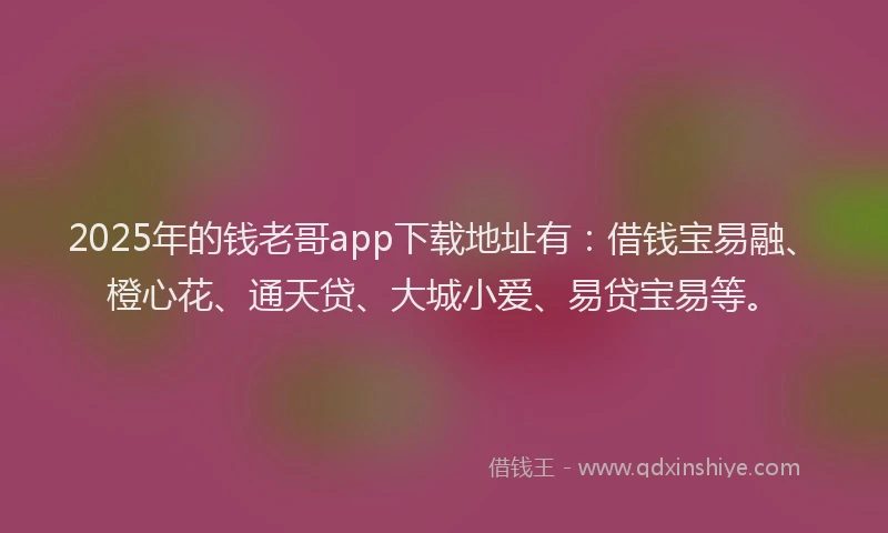 2025年的钱老哥app下载地址有：借钱宝易融、橙心花、通天贷、大城小爱、易贷宝易等。