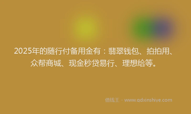 2025年的随行付备用金有：翡翠钱包、拍拍用、众帮商城、现金秒贷易行、理想给等。