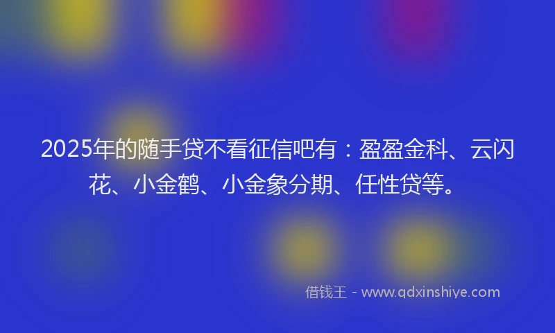 2025年的随手贷不看征信吧有：盈盈金科、云闪花、小金鹤、小金象分期、任性贷等。