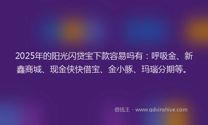 2025年的阳光闪贷宝下款容易吗有：呼吸金、新鑫商城、现金侠快借宝、金小豚、玛瑙分期等。