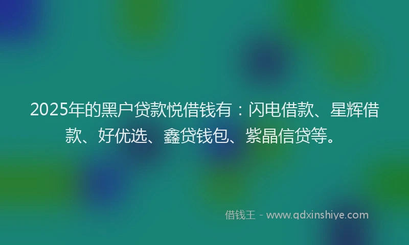2025年的黑户贷款悦借钱有：闪电借款、星辉借款、好优选、鑫贷钱包、紫晶信贷等。