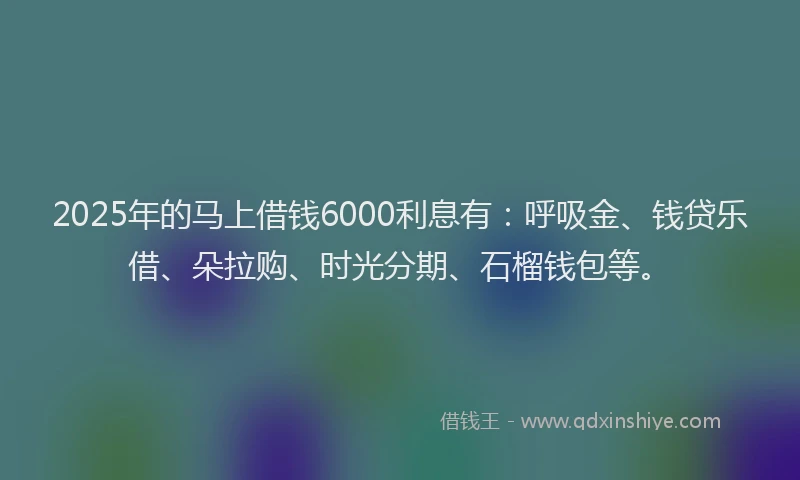 2025年的马上借钱6000利息有：呼吸金、钱贷乐借、朵拉购、时光分期、石榴钱包等。
