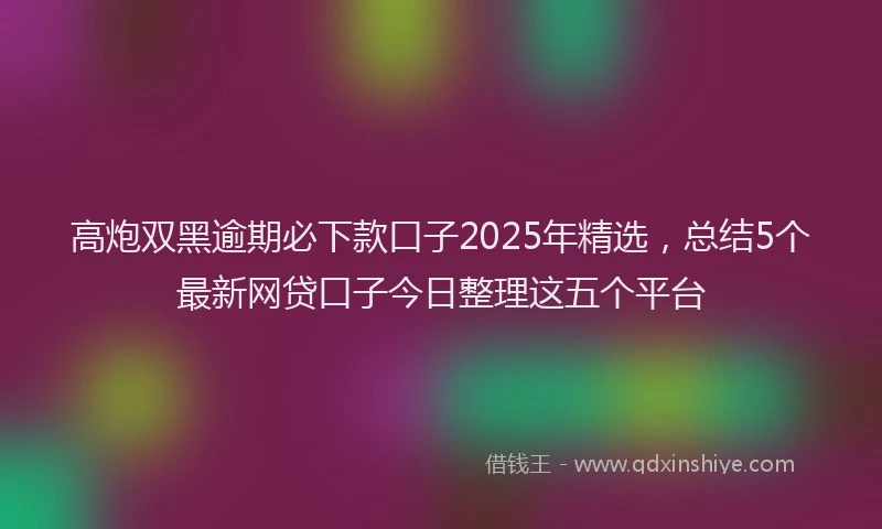 高炮双黑逾期必下款口子2025年精选，总结5个最新网贷口子今日整理这五个平台