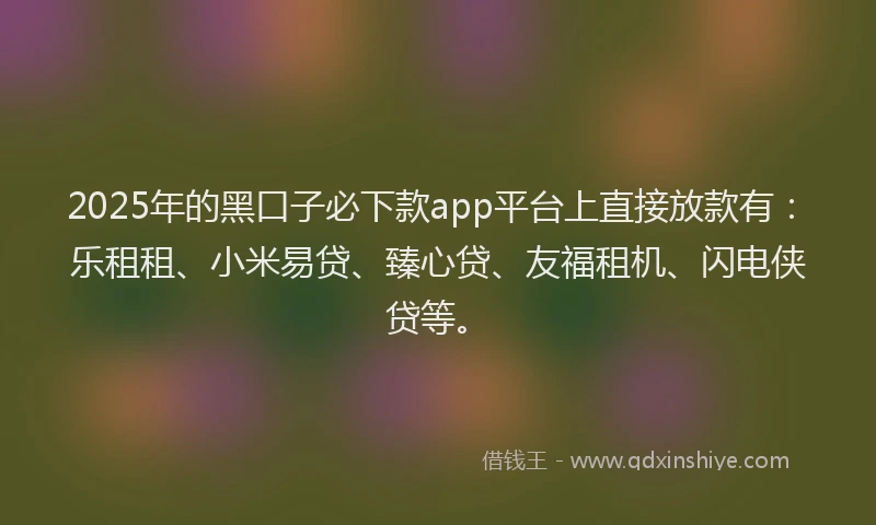 2025年的黑口子必下款app平台上直接放款有：乐租租、小米易贷、臻心贷、友福租机、闪电侠贷等。