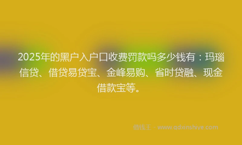 2025年的黑户入户口收费罚款吗多少钱有：玛瑙信贷、借贷易贷宝、金峰易购、省时贷融、现金借款宝等。
