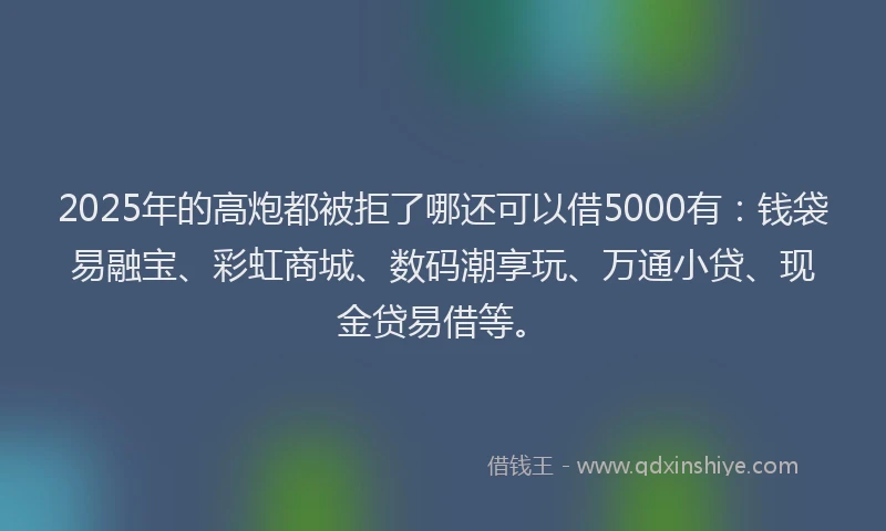 2025年的高炮都被拒了哪还可以借5000有：钱袋易融宝、彩虹商城、数码潮享玩、万通小贷、现金贷易借等。