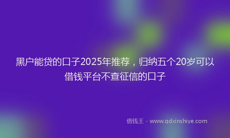 黑户能贷的口子2025年推荐，归纳五个20岁可以借钱平台不查征信的口子