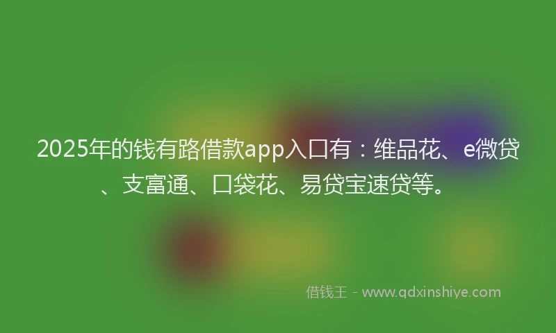 2025年的钱有路借款app入口有：维品花、e微贷、支富通、口袋花、易贷宝速贷等。