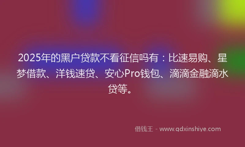 2025年的黑户贷款不看征信吗有：比速易购、星梦借款、洋钱速贷、安心Pro钱包、滴滴金融滴水贷等。