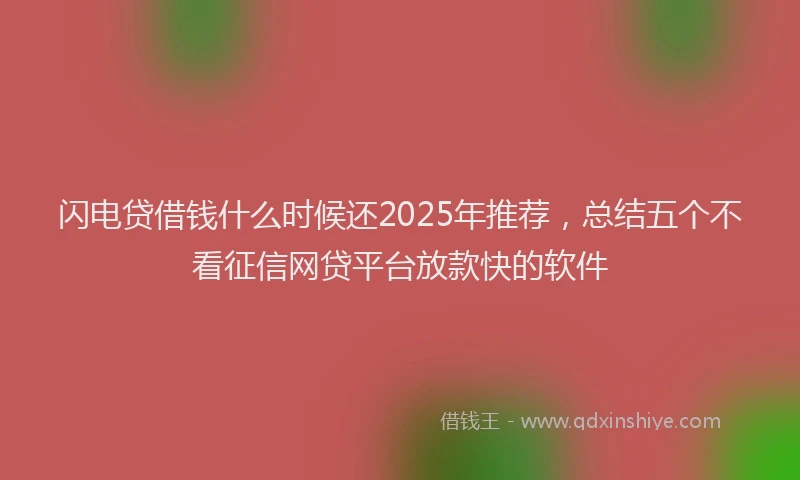闪电贷借钱什么时候还2025年推荐，总结五个不看征信网贷平台放款快的软件
