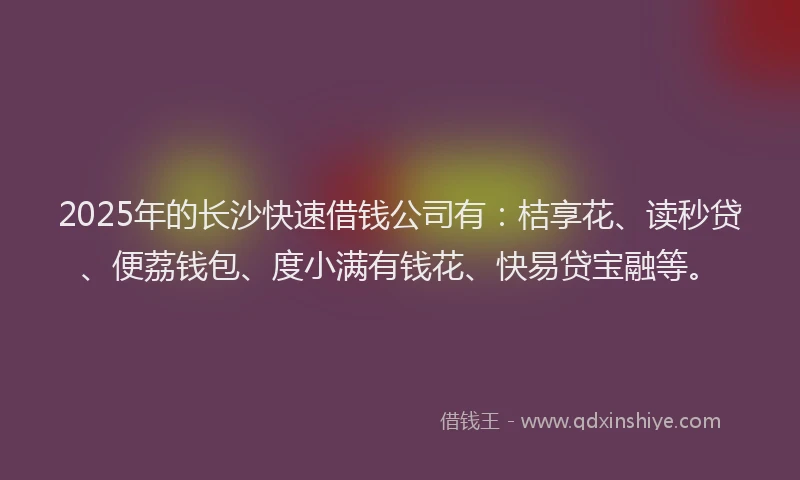 2025年的长沙快速借钱公司有：桔享花、读秒贷、便荔钱包、度小满有钱花、快易贷宝融等。